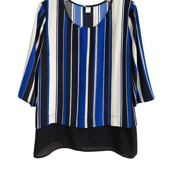 Travel Elements Plus 1X Striped Blouse Blue Black White High low tunic top - Picture 1 of 13